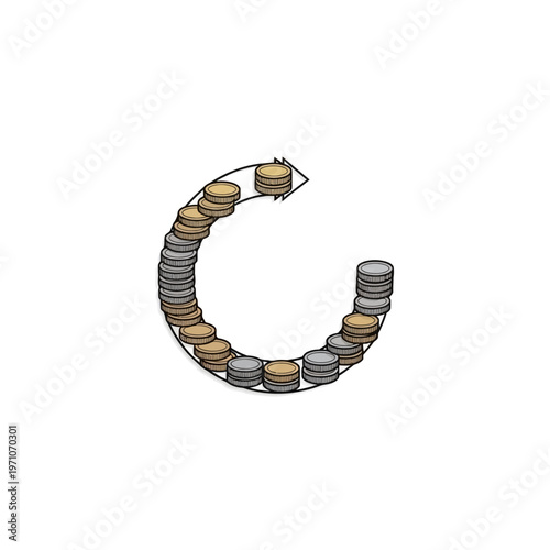 A creative illustration of stacked coins forming a C shape.