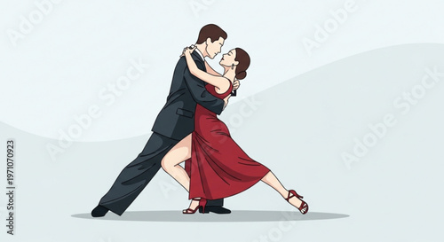 Couple dancing tango man and woman in elegant outfit romantic movement dance style