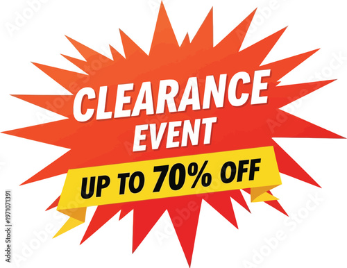 A clearance event sign with up to 70 percent off discount