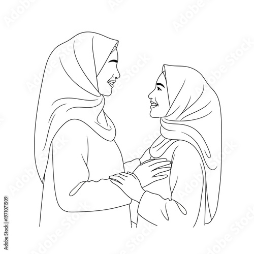 Two Women Wearing Headscarves Embracing.