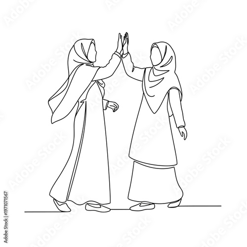 Two Muslim Women in Hijab Giving High Five.