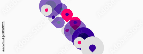 Purple, lilac circles overlap creating abstract composition. Minimalist design, modern aesthetic, simple shapes present.