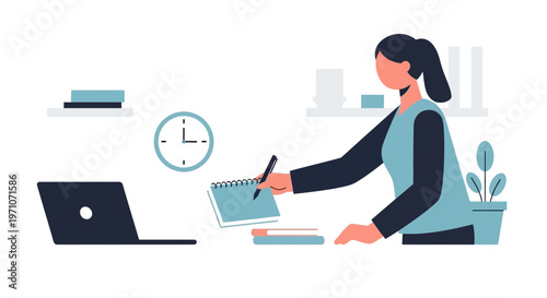 Remote Worker Tidying Minimalist Desk, Concluding Productive Workday Peacefully