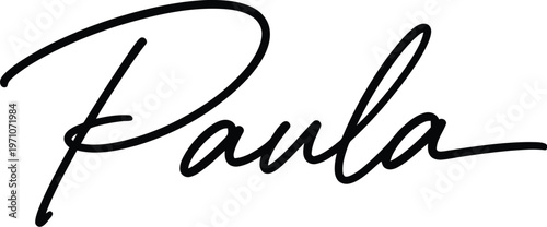 A elegant signature of the name Paula in black cursive font on a white background