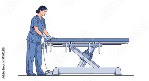 Nurse Adjusting Medical Exam Table for Patient Care