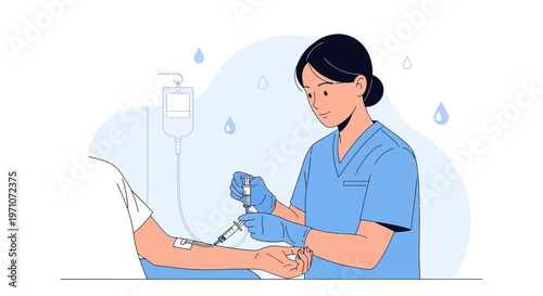 Nurse Administering IV Drip to Patient, Medical Care and Healthcare Concept