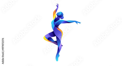 Vibrant dancer in dynamic pose with colorful gradient hues on white background expressing movement and freedom
