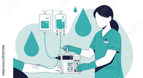 Nurse Administering IV Drip Treatment to Patient, Medical Infusion Therapy