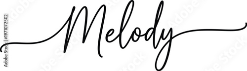 A beautiful black cursive script logo with the word Melody on a white background