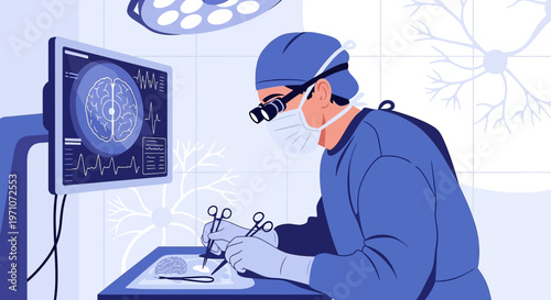 Neurosurgeon Performing Brain Surgery with Advanced Medical Technology