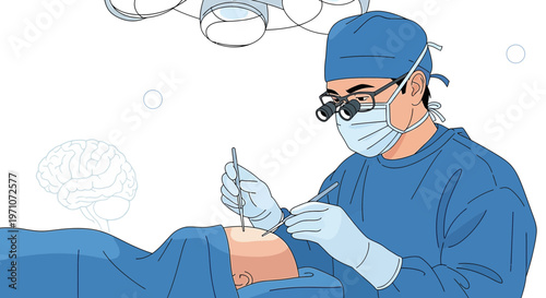 Neurosurgeon Performing Brain Surgery with Advanced Technology in Operating Room