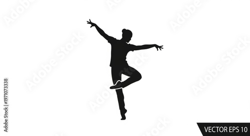 Man in dynamic dance pose with arms outstretched on white background vector silhouette