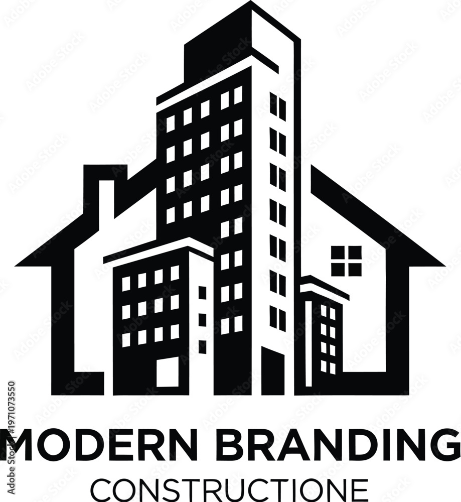 Obraz premium A modern branding logo for a construction company featuring a stylized illustration of buildings