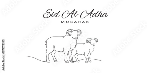 Continuous line drawing of ram for Eid al Adha background.religious celebration concept.one line vector illustration.