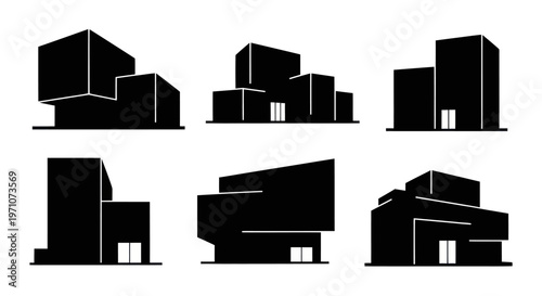 Abstract Modern Buildings Architecture Silhouettes Vector Set