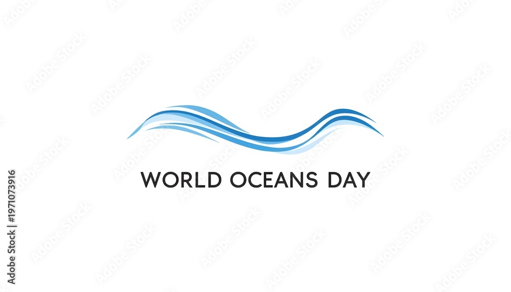 Fototapeta premium A logo for World Oceans Day with a wavy blue design on a white background