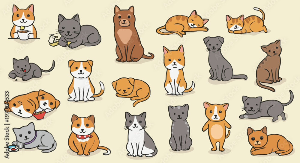 Fototapeta premium Cats and dogs collection in various poses