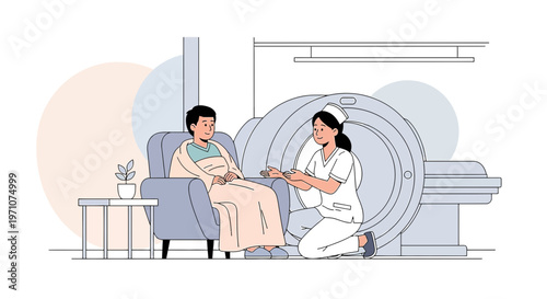 Nurse Comforts Patient Before Medical Scan in Modern Clinic Room