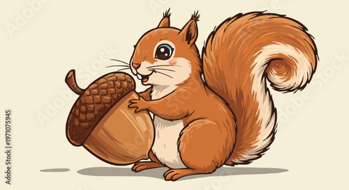 Squirrel holding acorn with transparent background
