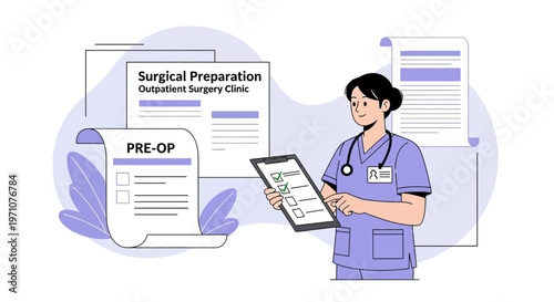 Nurse Prepares for Surgery with Checklist in Outpatient Clinic
