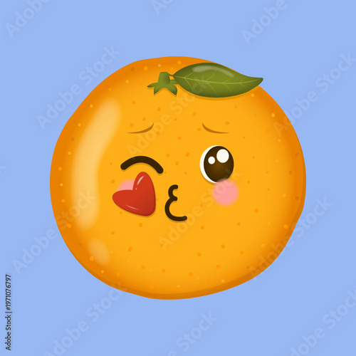 Cute mandarin orange character sending kiss