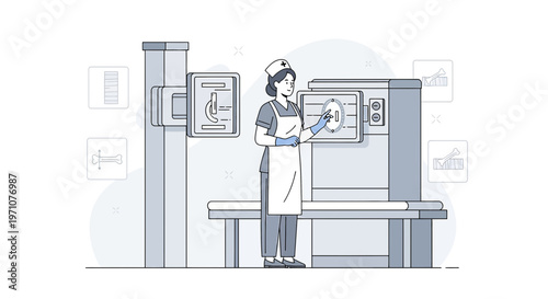 Nurse Operating Medical Scanner Machine for Patient Diagnosis in Hospital