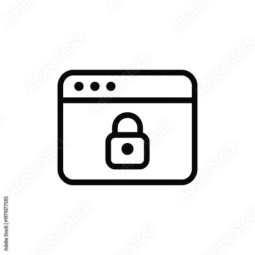 A simple black and white icon of a secure web browser