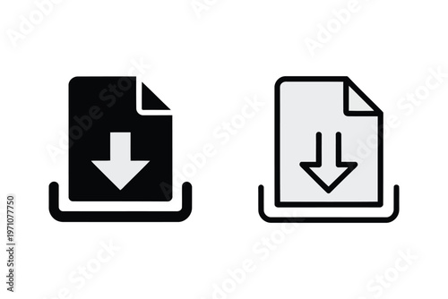 Two simple icons representing file download symbols in black and white