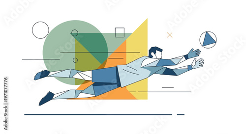 Soccer Goalkeeper Diving Catching Ball Geometric Abstract Style