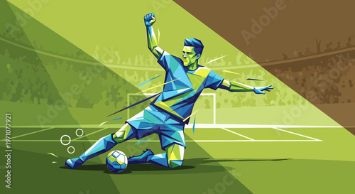 Soccer Goalkeeper Diving Save, Geometric Style, Sports Action