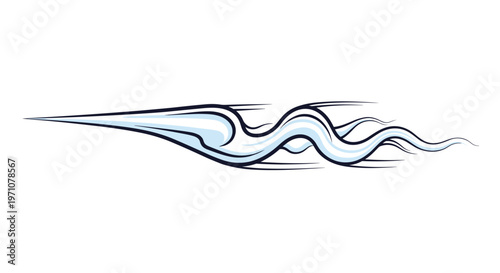 Stylized blue wind trail or water wave moves swiftly across a white background, suggesting rapid motion and aerodynamic flow in design.