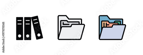 A collection of colorful file folders and binders on a white background