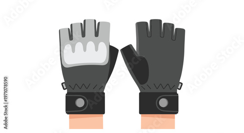 Pair of dark grey fingerless gloves with light grey palm reinforcements is shown from both sides, ideal for sports or tactical use.