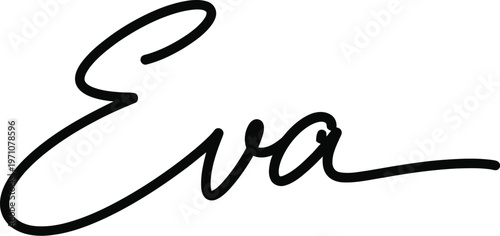 A elegant black signature of the name Eva on a white background
