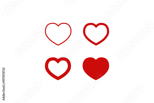 Four red and outline heart icons in minimalist design on white background.