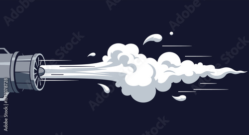 Rocket engine exhaust showing white smoke and motion lines in pixel art style against a dark background for game graphics.