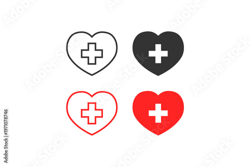 Heart with medical cross symbols in black, white, and red.