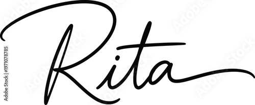 A elegant black signature of the name Rita on a white background