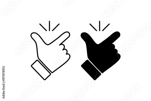 Minimalist hand gesture line icons with finger snap motion lines.