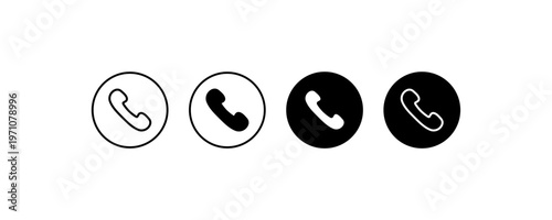 Phone icon set: circular black and white telephone symbols.