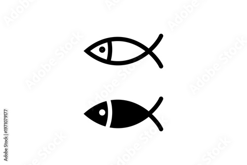 Minimalist christian fish symbol pair in black and white design.