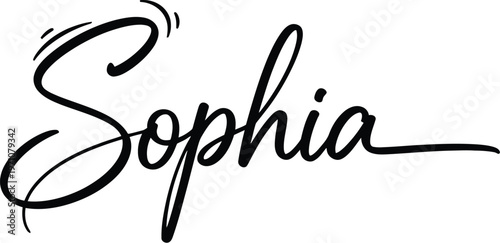 A elegant black cursive signature of the name Sophia on a white background