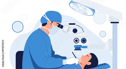 Ophthalmologist performing eye surgery with microscope in operating room