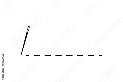 Minimalist needle and dashed line illustration for sewing concepts.