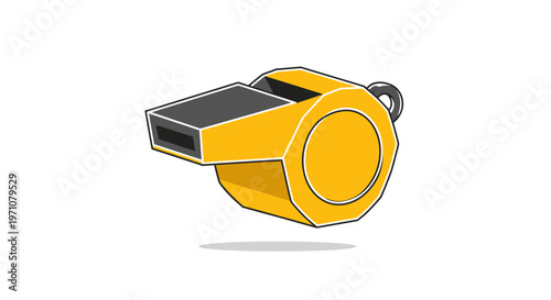 Yellow Referee Whistle with Shadow, Sports Equipment, Isolated on White