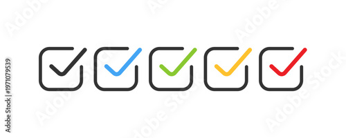 Colorful checkmarks in boxes on white background.