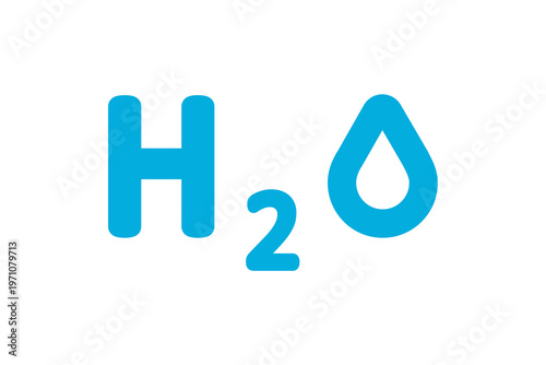 H2o symbol with droplet icon in blue on white background.