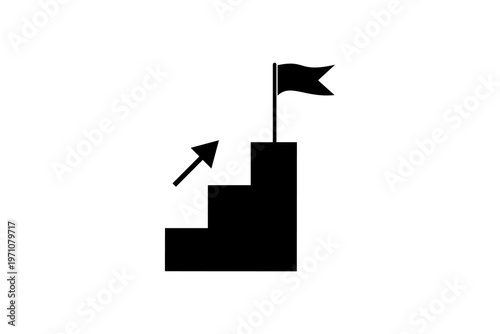 Ascending steps to success with flag illustration.