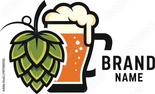 A logo design featuring a beer glass and hop cone for a brewery brand