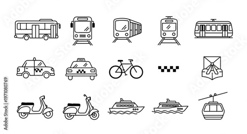 Collection of Hand-Drawn Transportation Icons.
